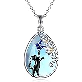 KQF Cat/Dragonfly/Owl/Angel Wings Necklace for Women Sterling Silver Moonstone Pendant Necklaces Animal Jewelry Mother'S Day Gifts for Cat Lover Teen