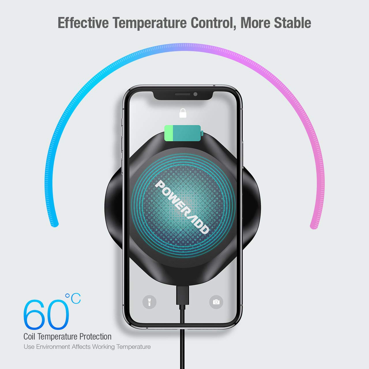 Poweradd Qi-Certified Wireless Charging Pad Wireless Charger Compatible with iPhone 11, 11 Pro, 11 Pro Max, Xs Max, XR, XS, X, 8, 8 Plus, Galaxy S10/9/8, Note 10/9/8 (No AC Adapter)