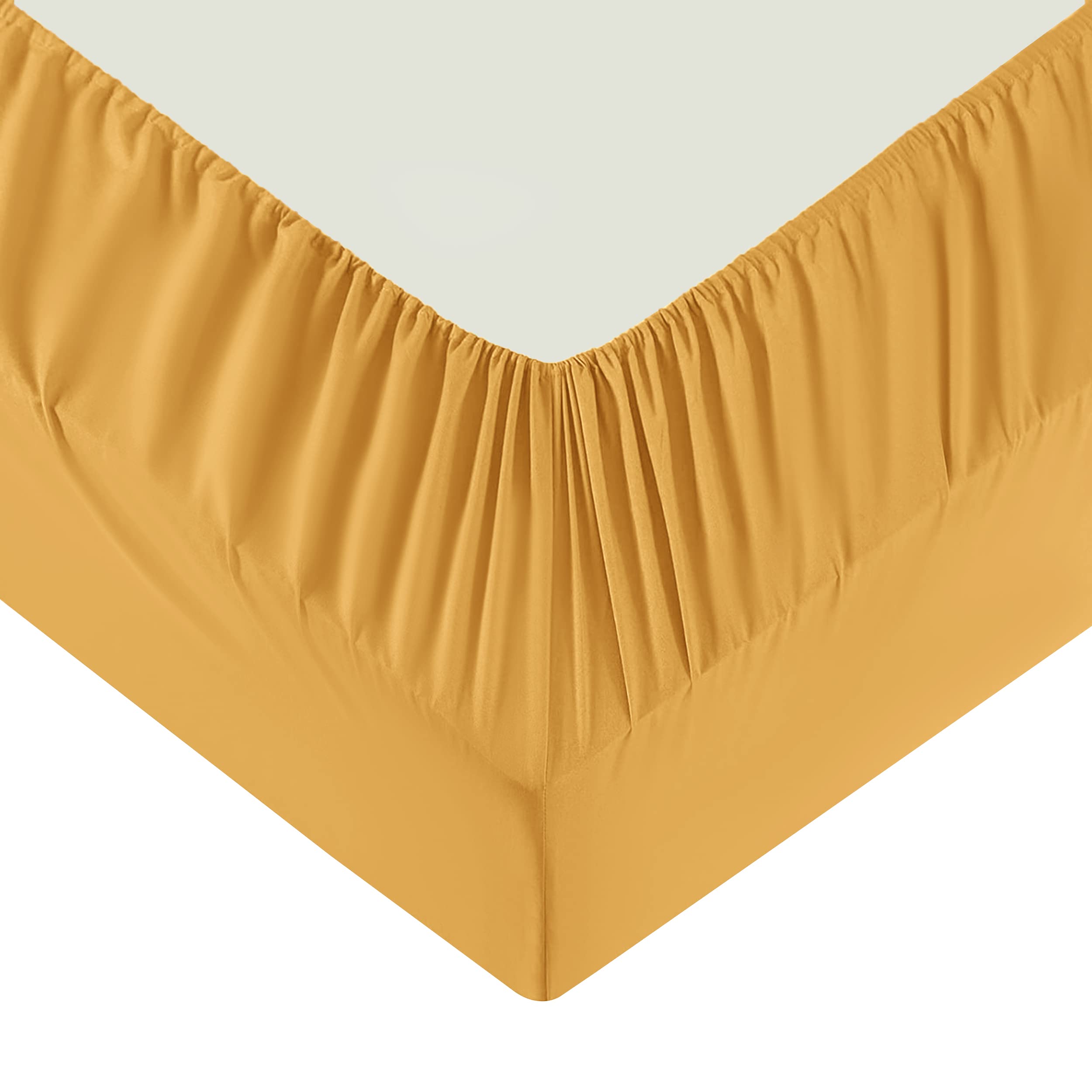 Moonlight Bedding Double Fitted Sheet - 25cm Deep Pockets Ultra Soft Brushed Microfiber Ochre Double Fitted Bed Sheets Breathable, Fade Resistant Easy Care Double Bed Sheet (137 x 190 Cm)