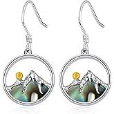 QMTIHU Mustard Seed Earrings for Women Sterling Silver Dangle Drop Abalone Sun Mountain Earrings Gift for Women Mom Her