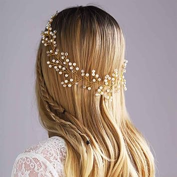 Amazon Com Yean Babys Breath Hair Piece Wedding Hair Vine Sillver Rhinestone Headband Bridal Branch Crystal Wreath Crown Bridal Flower Vine Accessories For Bride And Bridesmaid 15 74inches Gold Beauty
