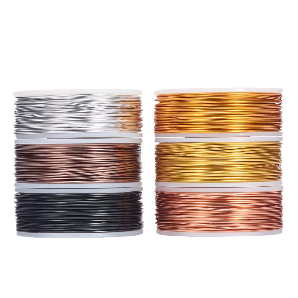 BENECREAT 6 Rolls 18 Gauge(1mm) Aluminum Wire 450FT(138m) Anodized Jewelry Craft Making Beading Floral Colored Aluminum Craft Wire - Regular Color