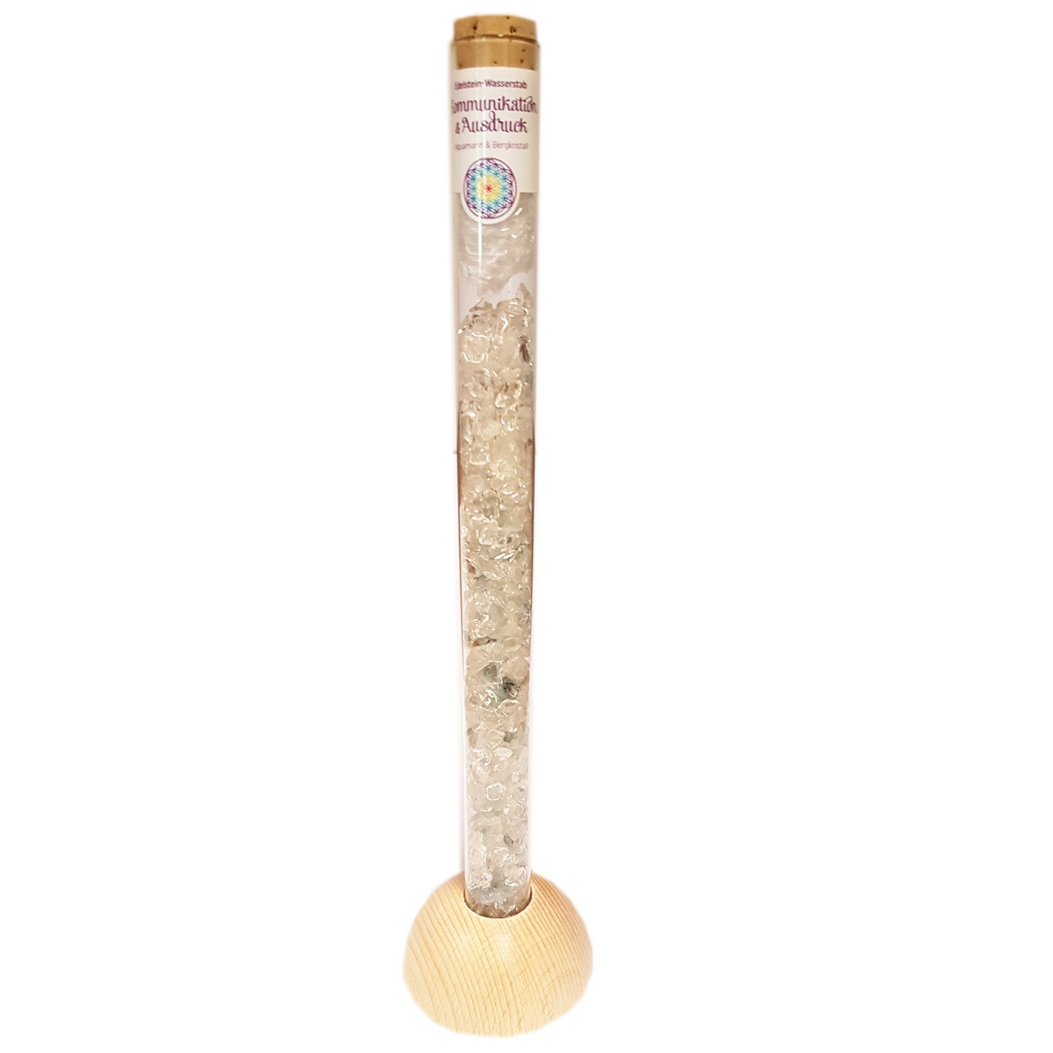 Gemstone Baton, Set of Communication and Expression: Gemstone Baton to Energise Drinking Water, 25 cm with a Baton Made of Beech Wood Ø 6 cm