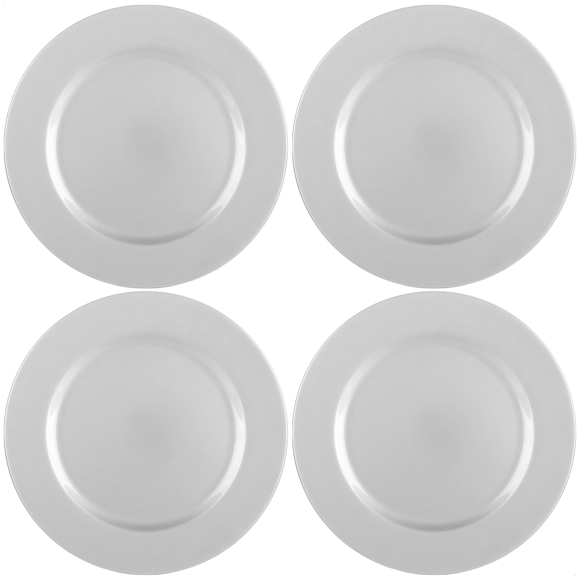 com-four® 4X Charger Plates, Shiny Silver - Reusable Plain Saucers as Table Decorations - Monochrome Decorative Plates for Weddings, Family Celebrations or Christmas - Ø 33 cm