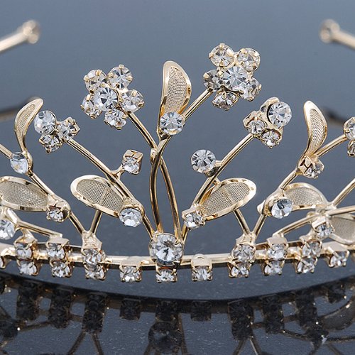 Delicate Bridal/ Wedding/ Prom Gold Plated Austrian Crystal Floral Tiara