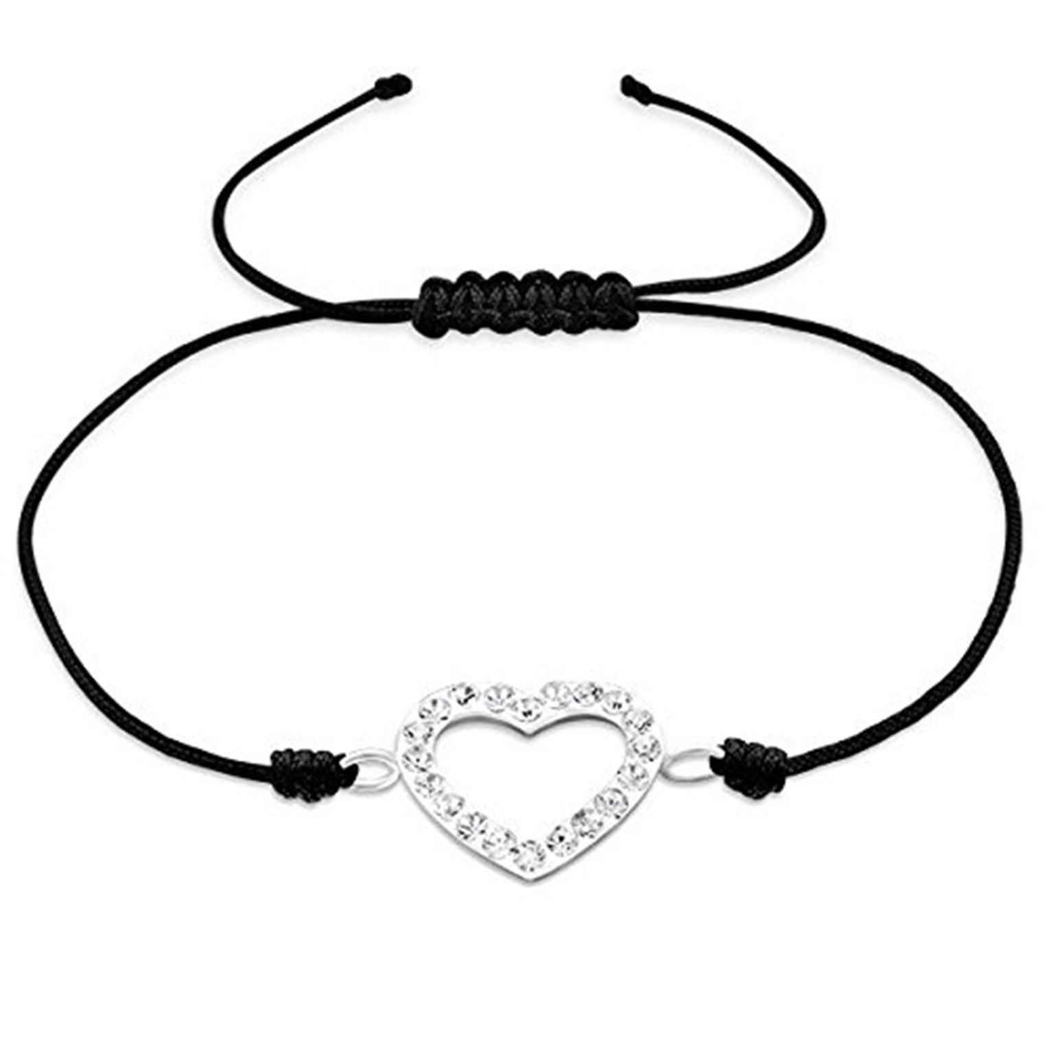 Bracelet with Love Heart Charm and Crystal Stones 925 Sterling Silver Adjustable Lenght