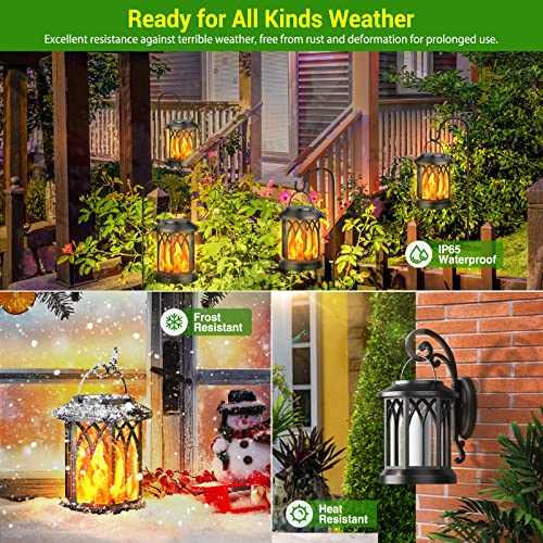 Gearlite Set of 2 Garden Solar Lights for Hanging Outdoors, Solar Lanterns with Realistic Flame Effects, IP65 Waterproof, Lights with Clips, for Yard, Halloween, Garden Decoration, Balcony