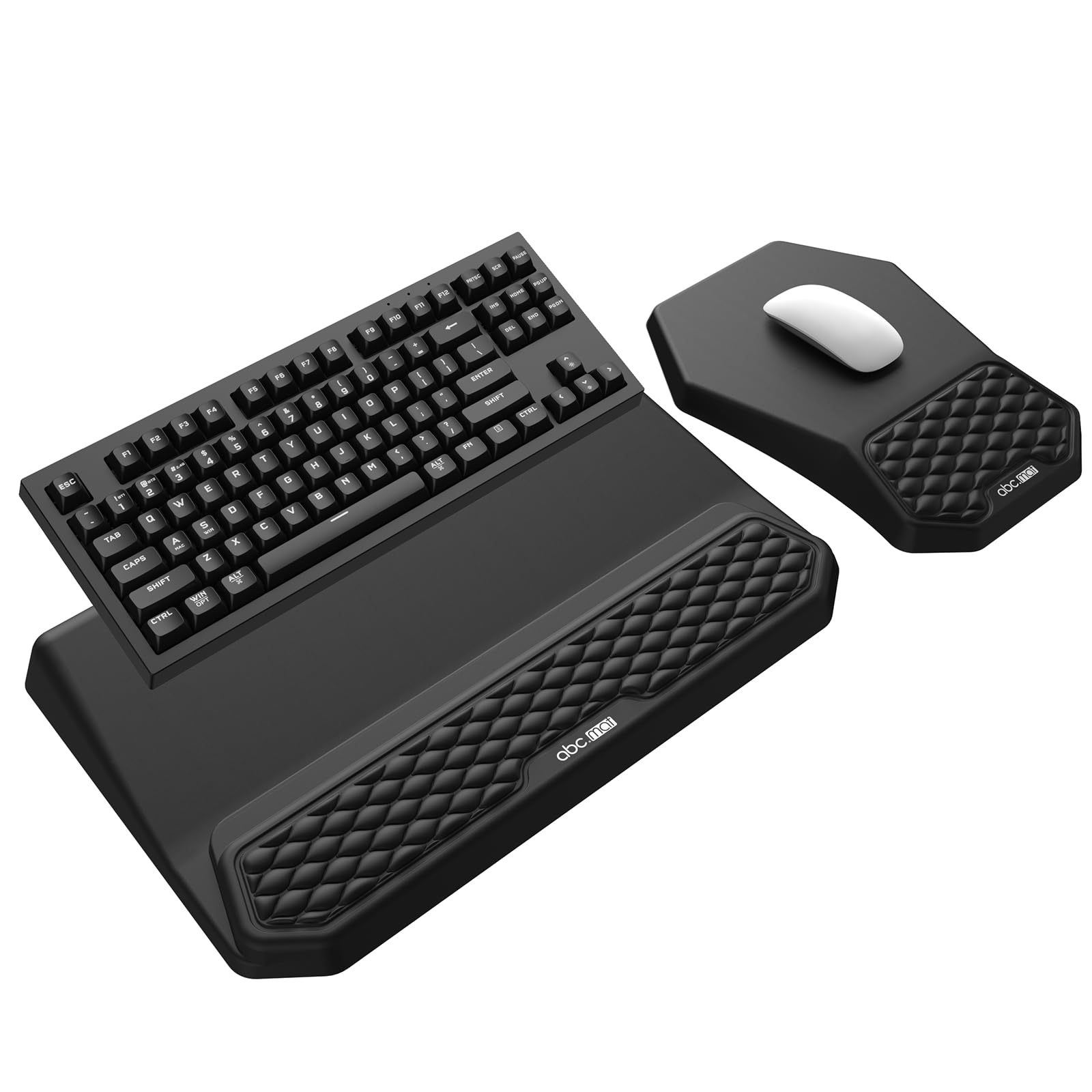 Photo 1 of 3-in-1 Ergonomic Keyboard Stand with Wrist Rest & Mouse Pad Set, Comfy Keyboard Riser Holder Soft Mousepad with Massage Design, Memory Foam and Non-Slip PU Base for Pain Relief, Black
