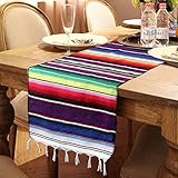 OurWarm 14 x 84 inch Mexican Serape Table Runner for Mexican Party Wedding Decorations, Fringe Cotton Table Runner