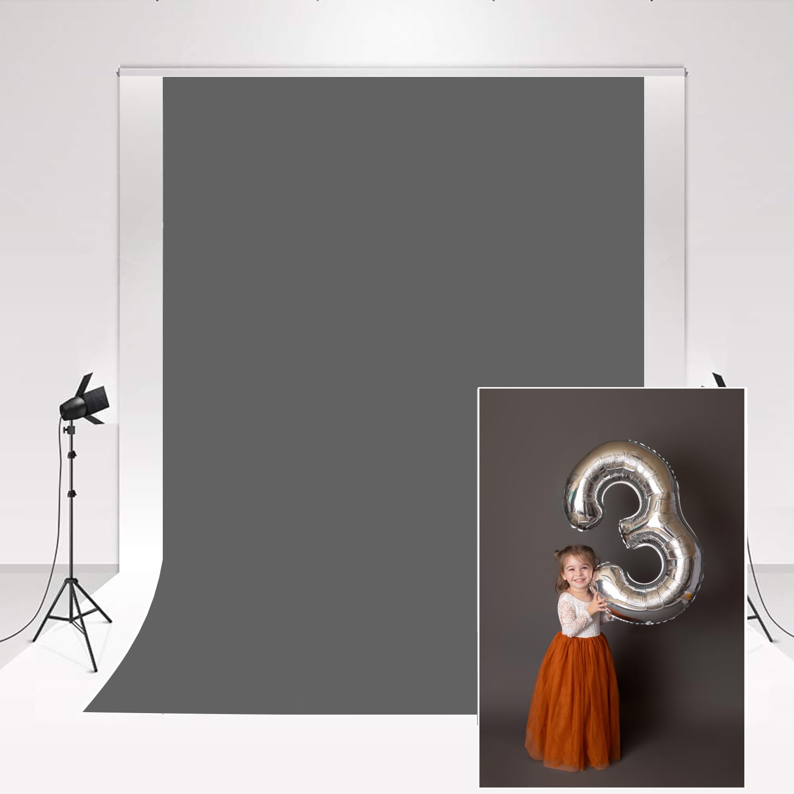 Kate Studio Photography Backdrop Dark Grey 2x3m/6.5x10ft Collapsible Photo Backdrop for Baby Photo Shooting Simple Morden Wedding Photo Booth Soft Microfiber vedio taking props for Blogger — image 1