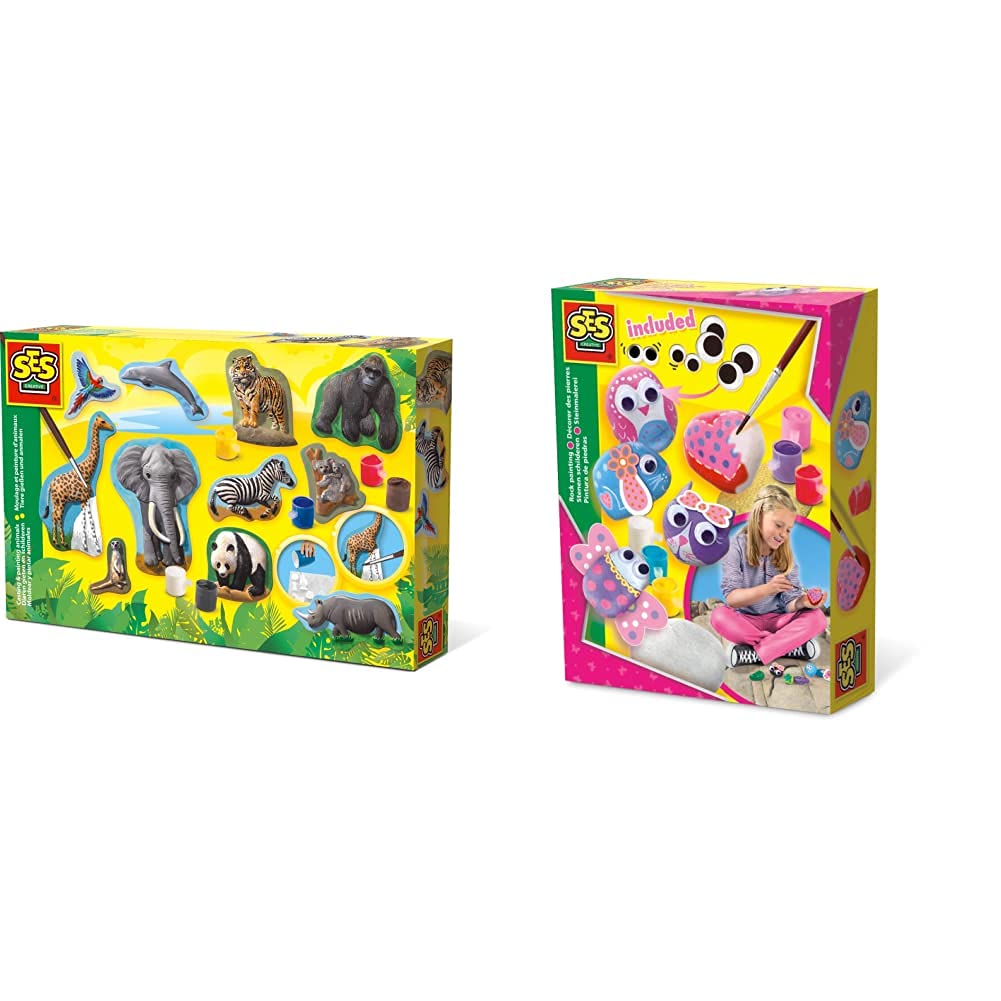 SES Creative 1132 Casting & Painting Animals, Mixed Colours and 14843 Decorating Stones, Various