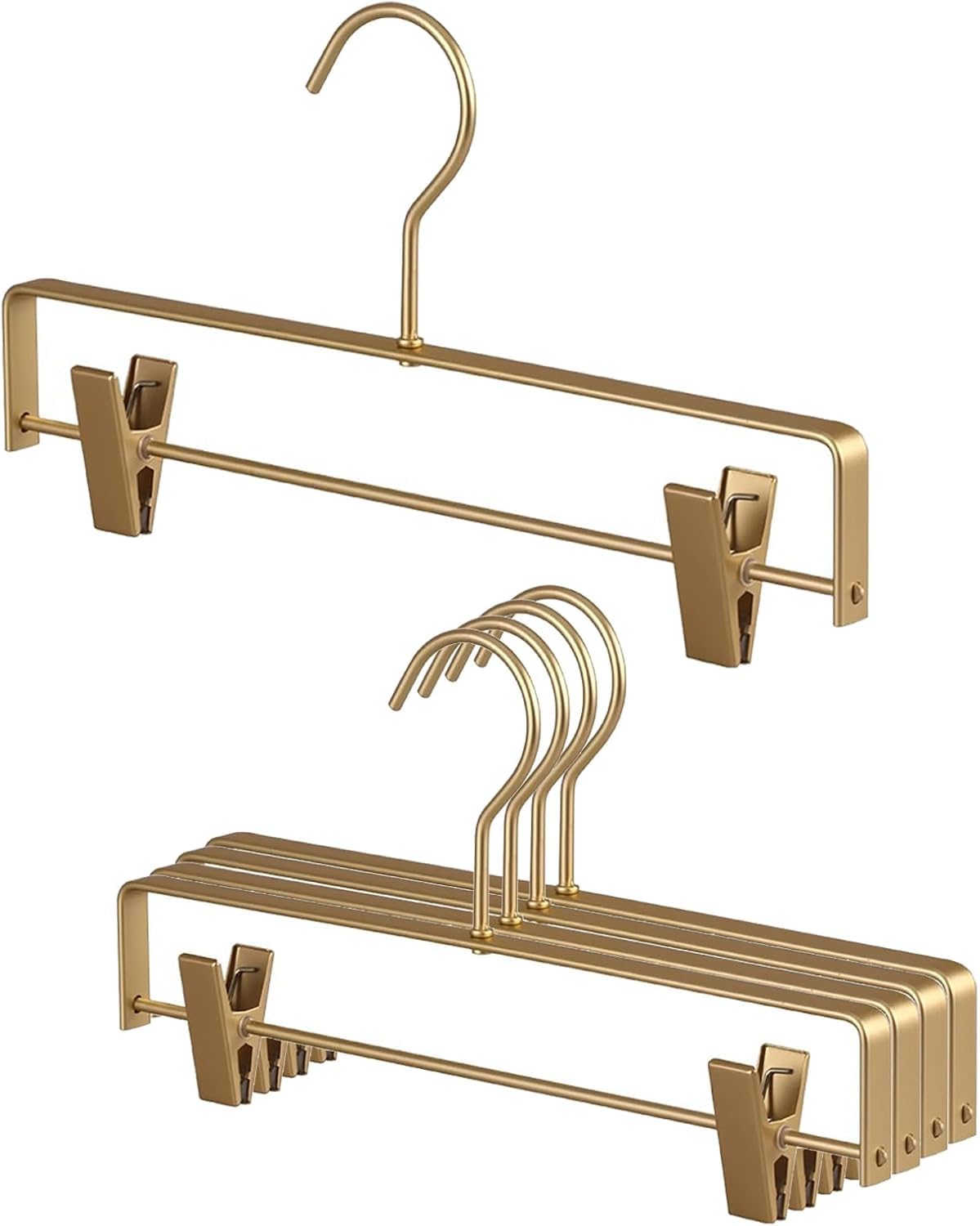 HYSHLC 5 Pcs Hangers Gold Solid Aluminum Alloy Non Slip Heavy Duty Hanger Clip Organizer Storage Rack Clamp Hook for Pants Coat Clothes Trouser Blouse Dress Shirt Jacket