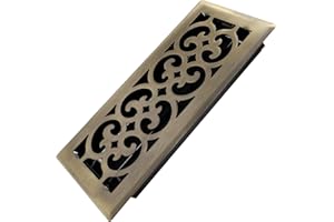 Howeall 4x10 Inches Heavy Duty Walkable Floor Register Easy Adjust Air Supply Lever Floor Vents - Charlotte Design - Vent Cover for Home Floor - Antique Brass