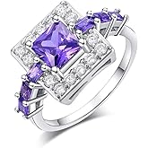 CiNily Womens Created Rainbow Topaz Rings White Gold Plated Engagement Rings