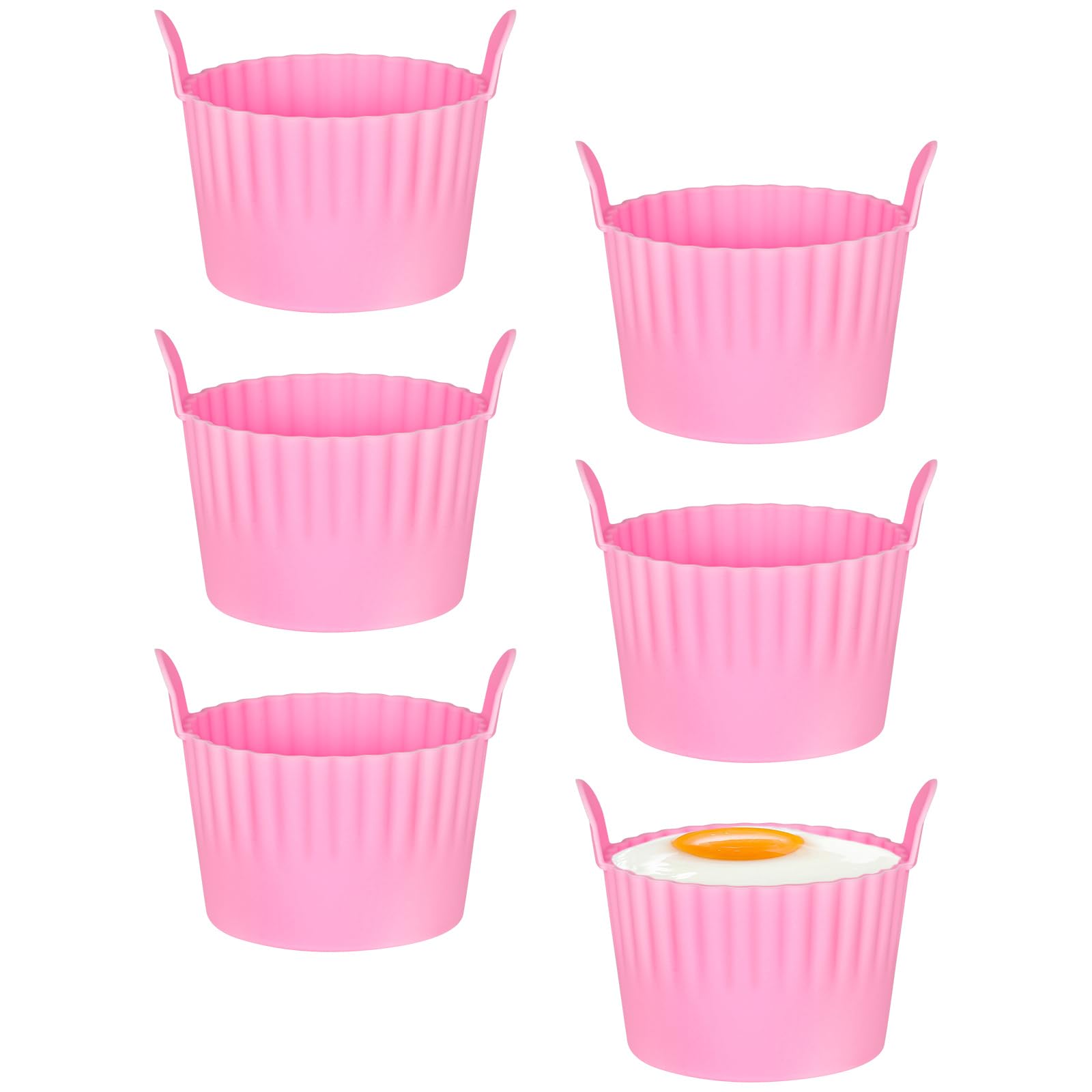 Ainiv Silicone Egg Moulds, 6 PCS Non-Stick Egg Tray Reusable Ramekins for Air Fryer, Waffle Molds Accessories for Ninja Foodi Tower - Pink