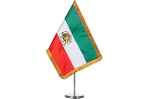 Homissor Iran Old Table Flag - Former Iranian Desk Flags 20x30 cm Persia with Adjustable Stand Pole from 24 to 42 Cm - Satin 