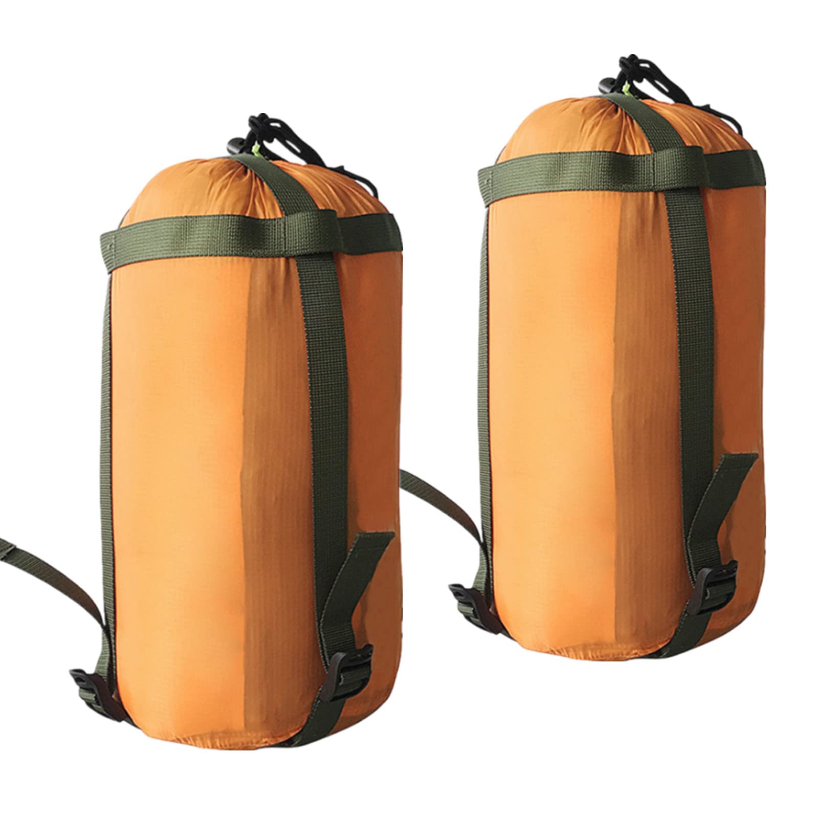 10 L Stuff Compression Sacks Nylon Sleeping Bag Drawstring Storage Bags with Adjustable Buckles for Backpacking Hiking Camping Outdoor Living (Orange*2)