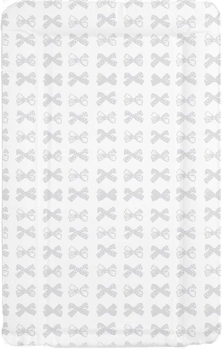 Deluxe Unisex Baby Waterproof Wipeable Changing Mat with Raised Edges - Grey Bows Design
