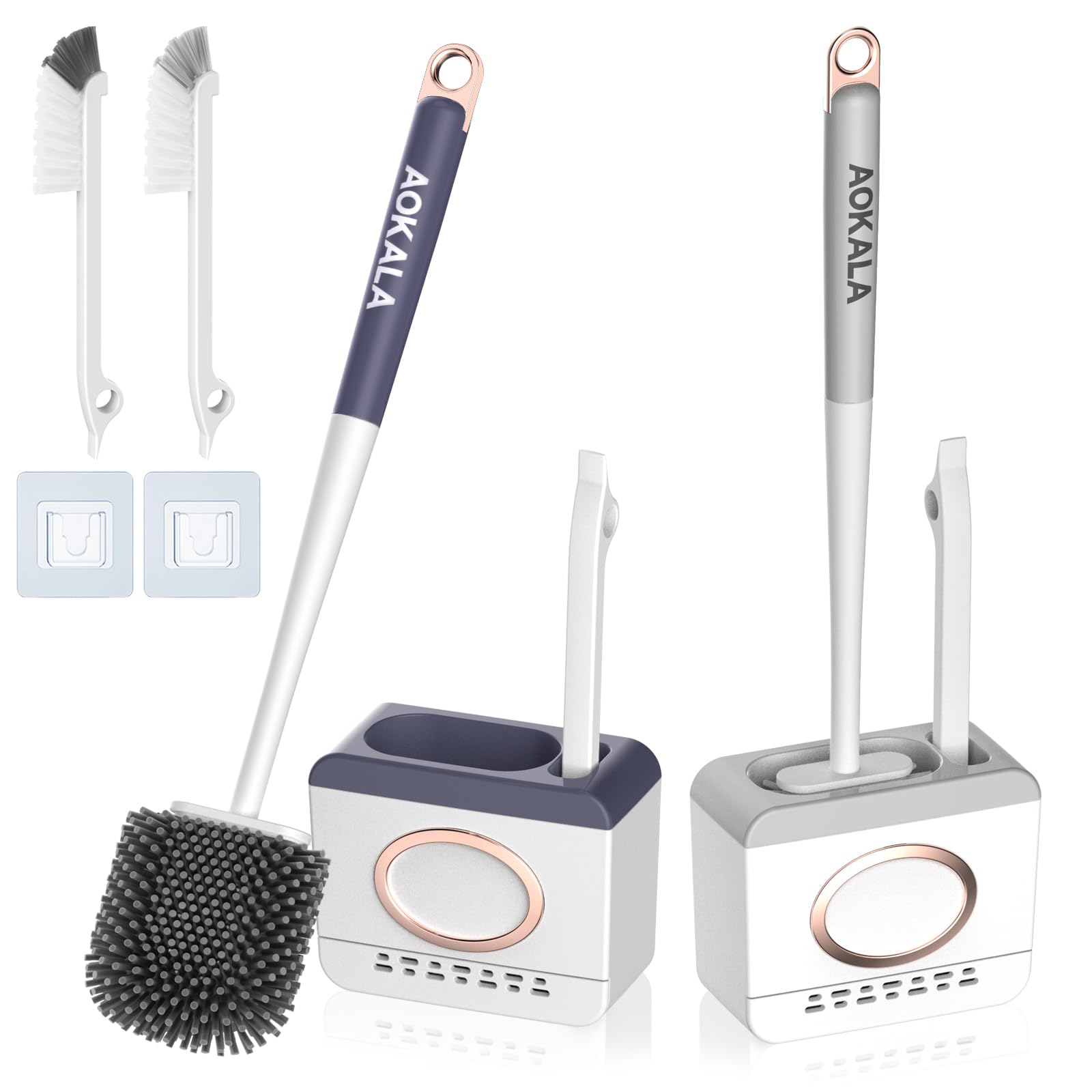Photo 1 of ***(PARTS ONLY/ MISSING HANDLES)***Aokala, 2 Pack Toilet Brush & Holder Set, Light Gray & Dark Gray, Silicone Bristle for Deep Cleaning, Modern Design Bathroom Accessories
