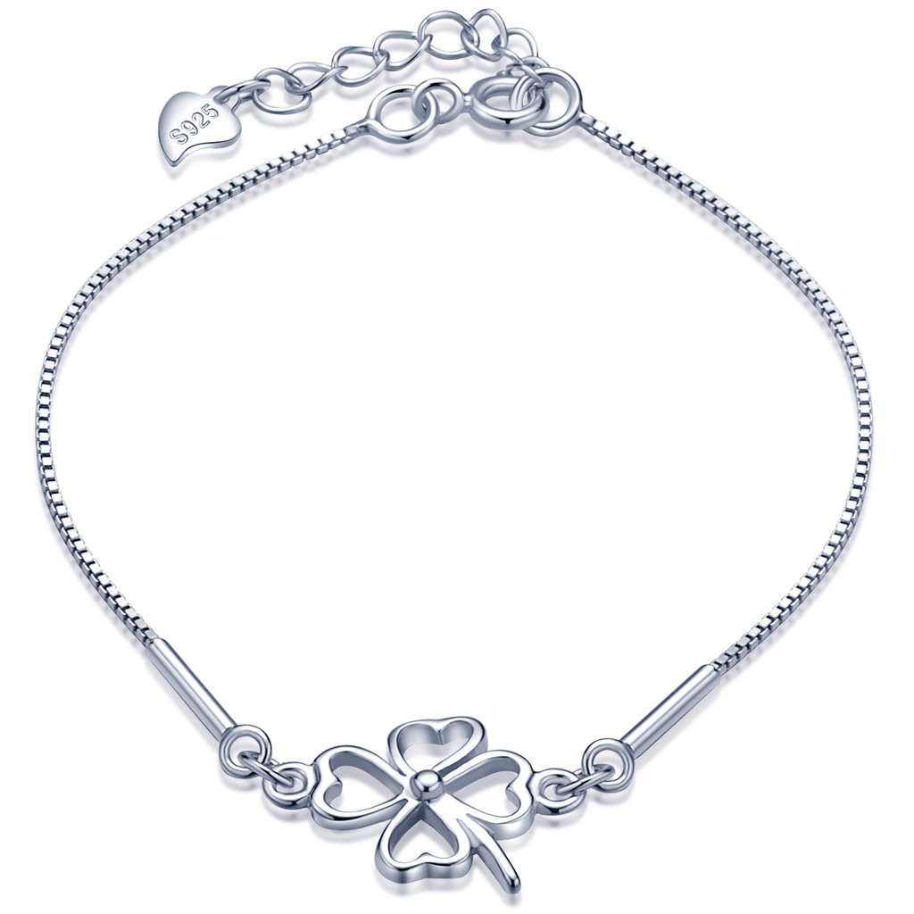 Infinite U Elegant Four-leaf Clover Womens Charm Bracelet 925 Sterling Silver Adjustable Link Hand Chain Extension, Silver