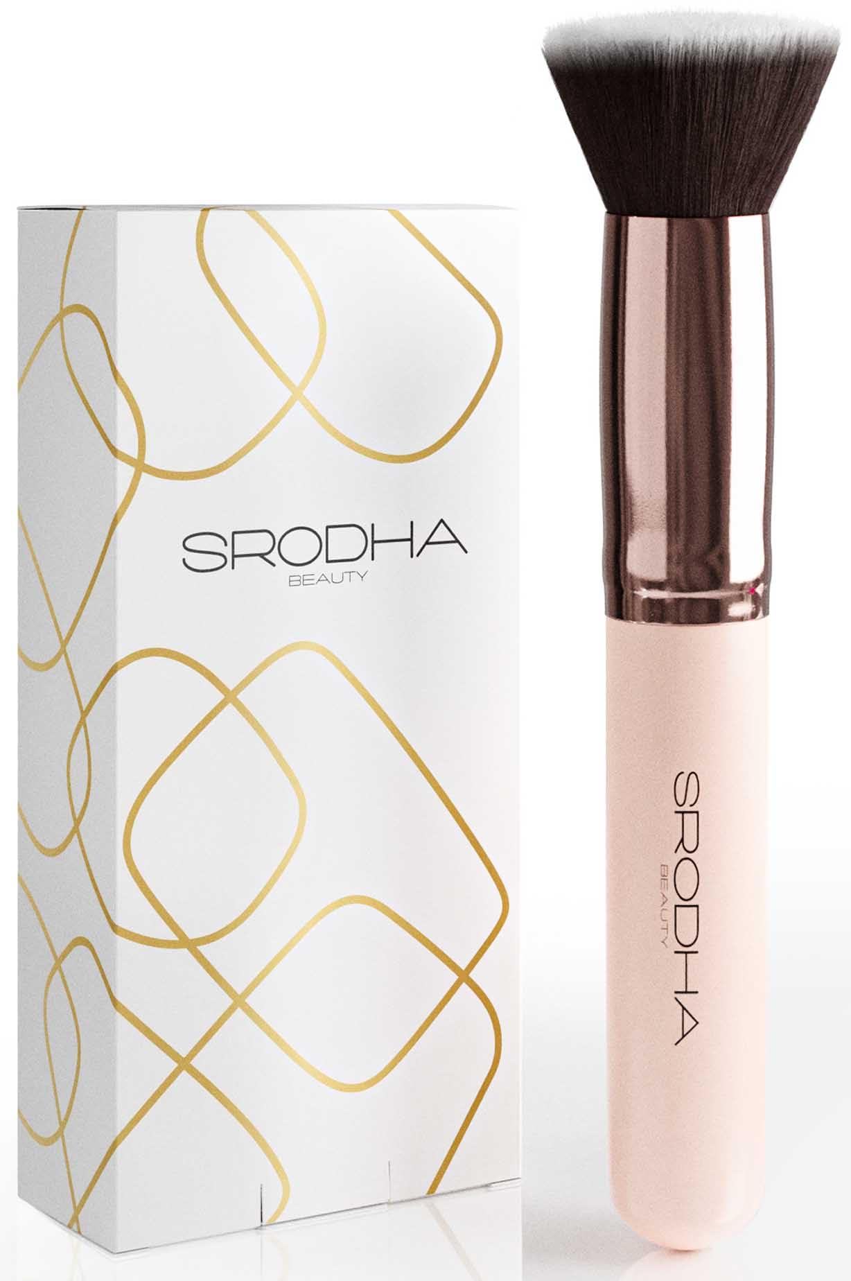 Flat Top Kabuki Foundation Brush By SRODHA Beauty | 3 Piece Kit | Makeup Brush For Face Liquid Foundation Cream and Powder | Perfect For Blending Face Brush | Premium Non Shedding Face Brushes - Pink