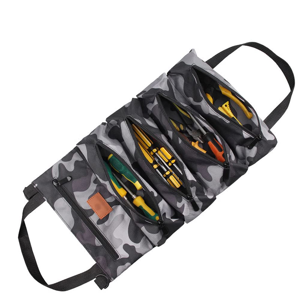 Maizoon Tool Roll Up Bag and Hanging Tool Carrier Tote,Multi-Purpose Back Seat Organizerwith 5 Zipper Pockets,Camouflage,UH07B