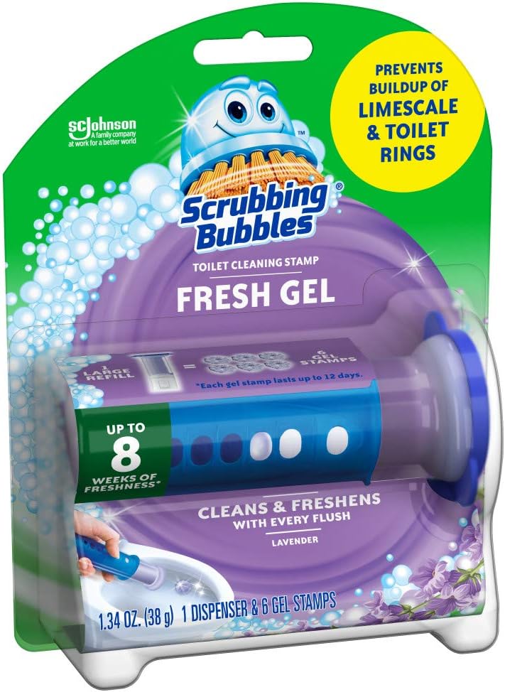 Scrubbing Bubbles Fresh Gel Toilet Bowl Cleaning Stamps, Gel Cleaner, Helps Prevent Limescale and Toilet Rings, Lavender Scent, 6 Stamps, 1.34 Oz: Health & Personal Care