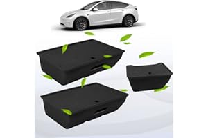 KropBom 3PCS Tesla Model Y Accessories Under Seat & Rear Air Outlet Storage Box Organizer with Lid, Felt Texture Hidden Storage Tray Bins Box Fit Tesla Model Y 2020 2021 2022 2023
