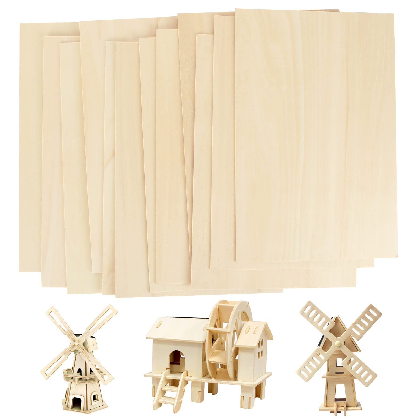 JMIATRY 12 Pieces Plywood Sheets, 300x200x1.5MM Balsa Wood Sheet, Unfinished Basswood Sheets Perfect for Home Decoration, DIY Crafts Projects, Woodcraft Model, Painting and Engraving