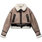 LY VAREY LIN Winter Women Faux Lamb Fur Leather Short Jacket Lapel Zipper Bomber Aviator Coat