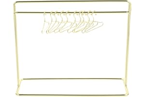 TOYANDONA Mini Doll Garment Rack with Hangers Set - Golden Mini Clothes Rack 10pcs Miniature Metal Doll Clothes Hangers for Bjd Clothing Storage & Display, 5.9 inch x4.7 inch