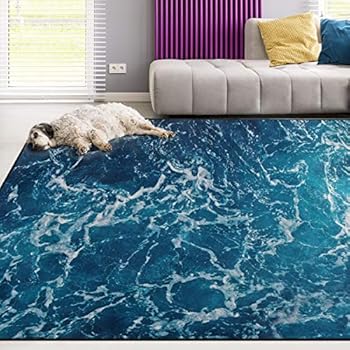 Naanle Ocean Beach Theme Area Rug 5'x7', Sea Waves Polyester Area Rug Mat for Living Dining Dorm Room Bedroom Home Decorative