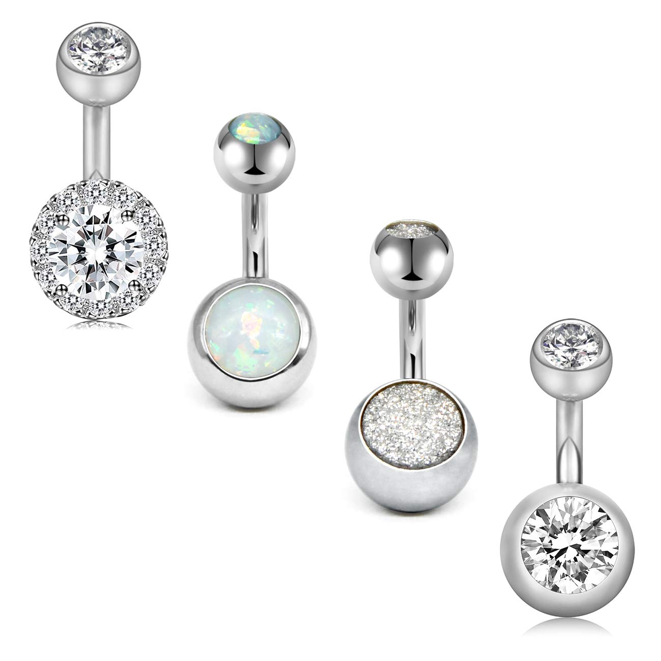 VCMART Stainless Steel Belly Button Bars Set 14G Short Navel Barbells 6mm Belly Ring Piercing Jewellery