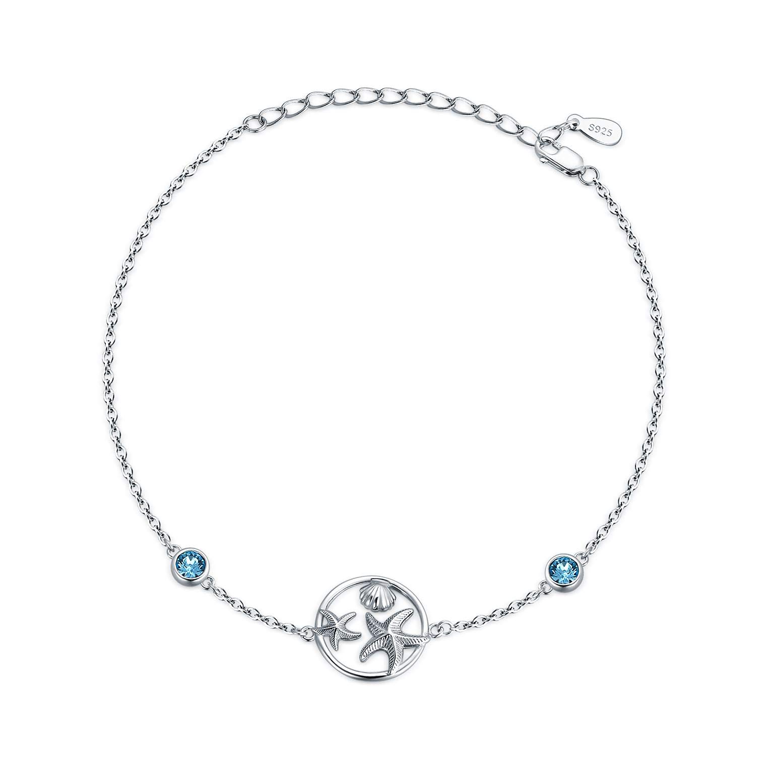 AOBOCO Starfish Anklets for Women Sterling Silver Ankle Bracelets 9''-12''
