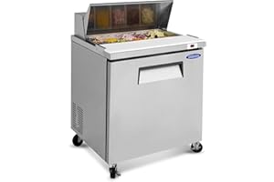 DEEPTIDE 29"W Commercial Sandwich Prep Table Refrigerator - Stainless Steel 1-Door Salad Prep with 8 Pans, 8 Cu.Ft Capacity, Auto Defrost, Digital Temperature Control for Restaurants, Convenience Stores, etc