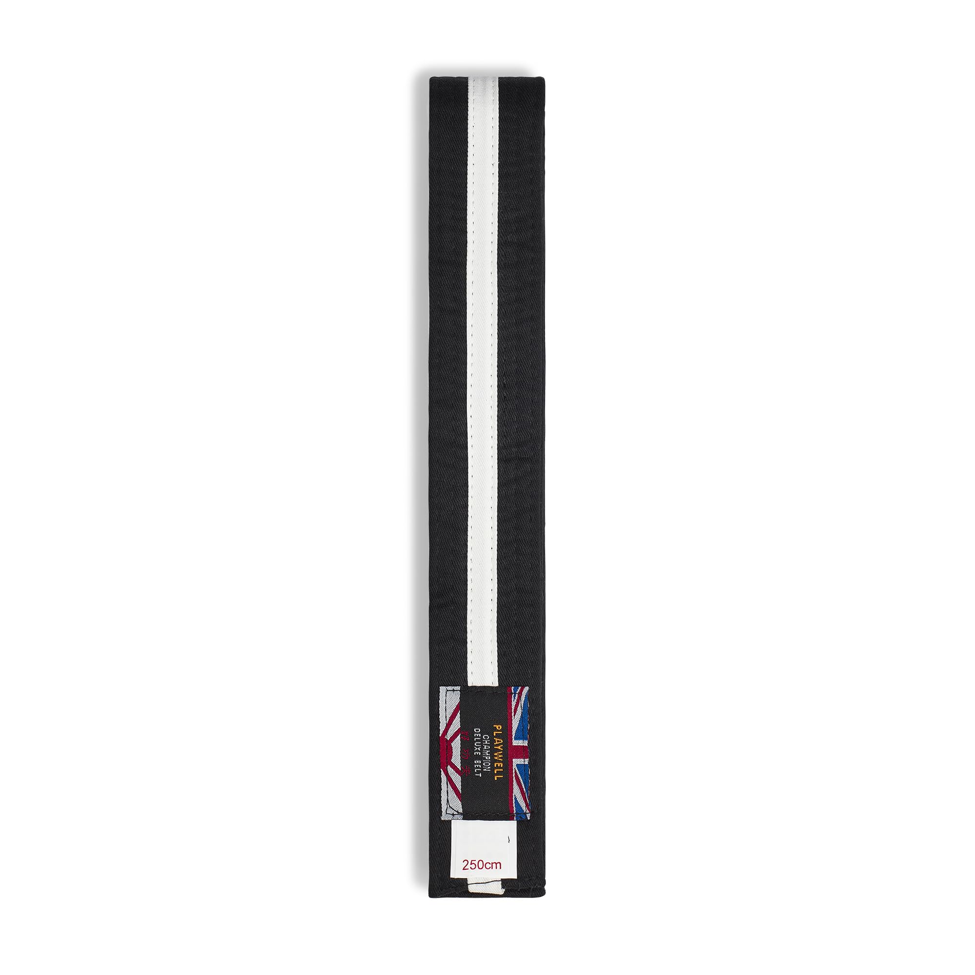 Playwell Martial Arts Cotton Coloured Belt With White Stripe Grading Belt - (Karate, Judo Taekwondo) (Black Belt With White Stripe, 250cm)