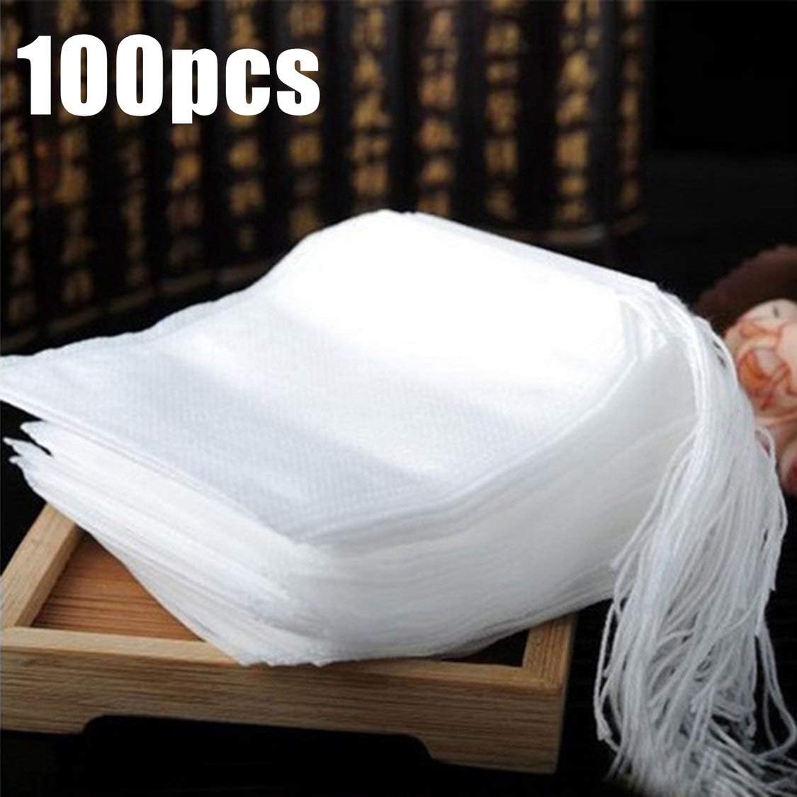 100Pcs/Lot Teabags 5.5 x 7CM Non-Woven Fabric Empty Scented Tea Bags with String Heal Seal Filter Paper for Herb Loose Tea - White