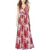 WOOSEA Women Sleeveless Deep V Neck Mesh Loose Plain Long Maxi Casual Dress