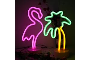 2 Packs Decoration Neon Signs Light Pink Flamingo and Green Palm Tree Neon Wall Decor Lights USB/Battery Powered Neon Lights 