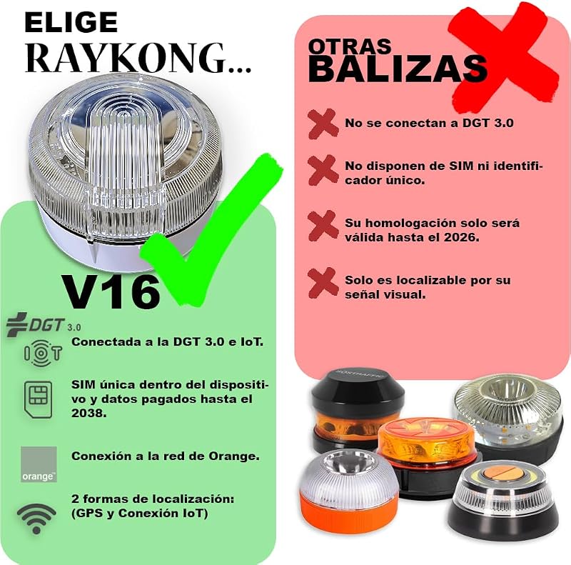 Baliza V16 Geolocalización DGT 3.0 | con 1 Indicador Led Conexíon | GPS | Homologada por DGT [SIM y Datos Pagados hasta 2038] Luz de emergencia de Segunda Generación