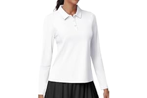 MIER Long Sleeve Polo Shirts for Women Quick Dry Collared Golf Tops for Athletic Tennis Work, Inherent UPF 50+ Sun Protection