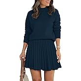 COCCKO Women's Two Piece Outfits Turtleneck Long Sleeve Ribbed Knit Tops Pleated Mini Skirt 2026 Casual Sweater Sets