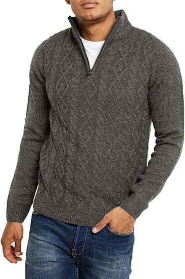 Zip Neck Jumper Cable Knit Sweater 