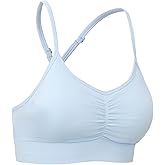 NEWVISISTER NVS Sports Bras for Women Ruched V-Neck Adjustable Straps Y Back Padded Seamless Workout Crop Tops