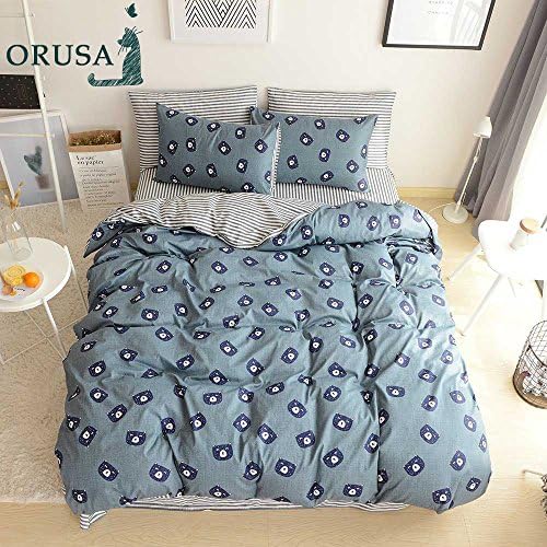 OTOB Queen Plants Duvet Cover Set, Soft Cotton Bedding Set Teen 2 Pillowcases and 1 Duvet Cover (Queen, Cartoon Leopard)