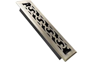 SANYCASA 2x12 Inches Air Floor Vents Register Ease Adjust Air Flow Savannah Design-Heavy Duty Walkable Steel Decorative Floor Vent for Room - Antique Brass Floor Vent Covers