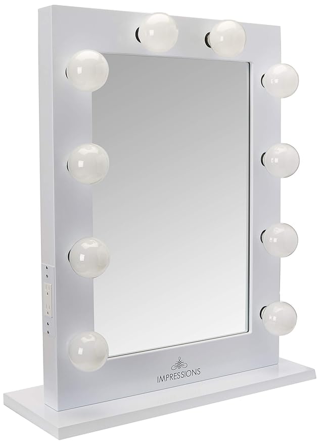 Impressions Vanity Hollywood Studio Lighted MakeUp Vanity Back Stage Mirror, White, XLarge
