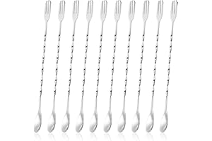 LIOUCBD 10Pcs Bar Spoons, 12-Inch Stainless Steel Ice Tea Spoons, Reusable Cocktail Stirrer Stirring Spoon, Long Handle Mixin