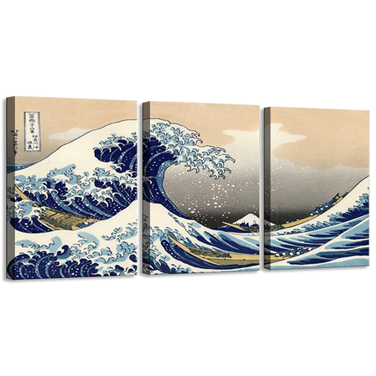 ZHONGYUTONG Canvas Print Poster Home Decor 3 Pieces Katsushika Hokusai Great Wave Off Kanagawa Views Of Mount Fuji Painting Wall Art Picture Ready to Hang (12"x16"x3PCS)