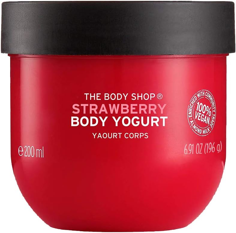 The Body Shop Strawberry Body Yogurt (1x 200ml), Fast-Absorbing Moisturiser for Dry Skin Lightweight Body Cream & Gel-Cream